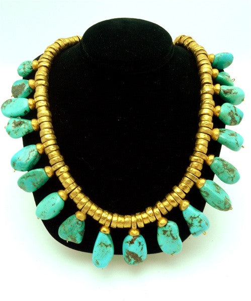 Robert Goossens Turquoise Nugget and 24K Yellow Gold Vermeil Necklace