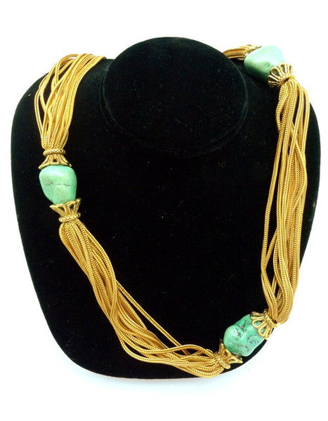 Robert Goossens Multi Strand Gold Vermeil Chain Necklace with Turquoise Nugget Stations