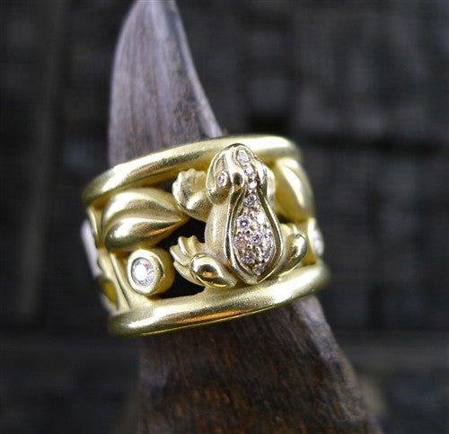 Estate Barry Kieselstein Cord 18K Yellow Gold and Diamond Frog Ring