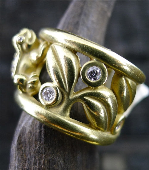 Estate Barry Kieselstein Cord 18K Yellow Gold and Diamond Frog Ring
