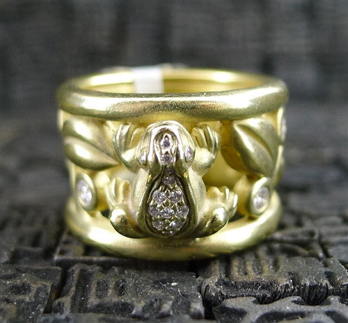 Estate Barry Kieselstein Cord 18K Yellow Gold and Diamond Frog Ring