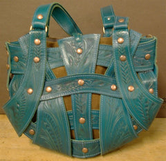 Leaders in Leather Turquoise and Brown Handbag