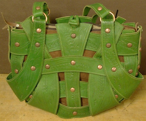 Leaders in Leather Green and Brown Handbag