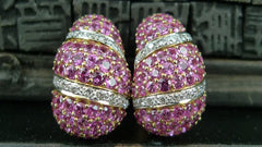 Estate Salavetti Pink Sapphire and Diamond Earrings in 18K Gold