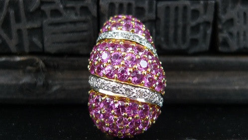Estate Salavetti Pink Sapphire and Diamond Earrings in 18K Gold