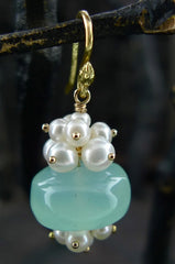 Gabrielle Sanchez Blue Chalcedony and Pearl Earrings 18K YG