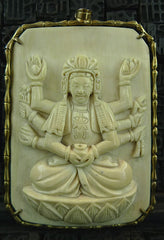 Carved Vintage Ivory Bodhisattva of Compassion Pendant in Vermeil