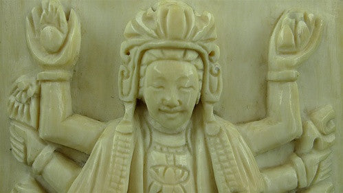 Carved Vintage Ivory Bodhisattva of Compassion Pendant in Vermeil
