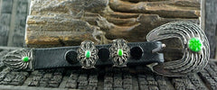 Artifactual Sterling Silver Buckle Ranger Set with Green Turquoise