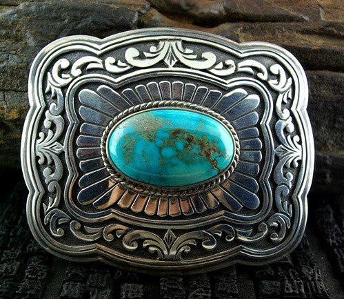 Artifactual Sterling Silver and Turquoise Belt Buckle