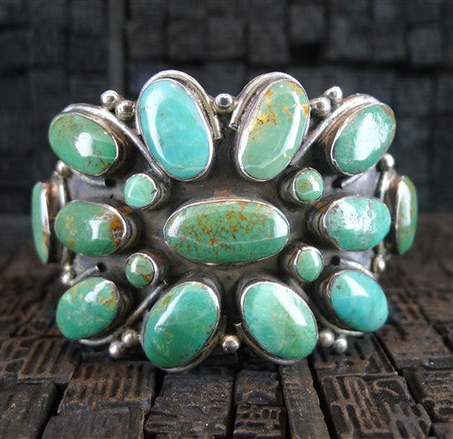 Turquoise and Sterling Silver Old Pawn Cuff Bracelet