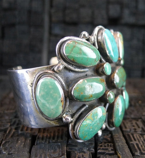 Turquoise and Sterling Silver Old Pawn Cuff Bracelet