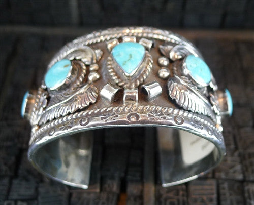 Signed Sterling Silver and Turquoise Cuff Bracelet