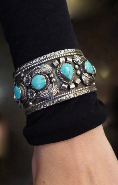 Signed Sterling Silver and Turquoise Cuff Bracelet