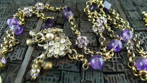Candice Marks Tribal Necklace with Amethyst and Crystals