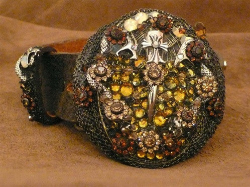 Ivy Belt with Pink and Yellow Crystal Flower Designs on Buckle