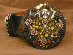 Ivy Belt with Pink and Yellow Crystal Flower Designs on Buckle