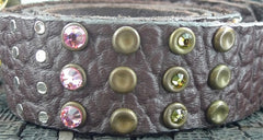 Ivy Belt Encrusted with Pink and Green Swarovski Crystals with Studded Leather Belt