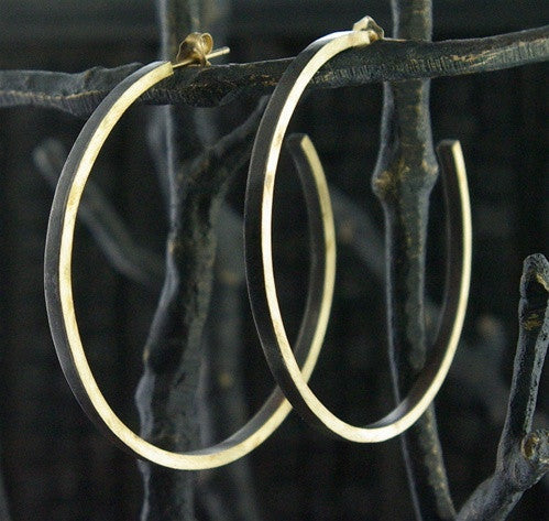 Laura Goulas Large Hoop Earrings in 14K Yellow Gold and Oxidized Silver
