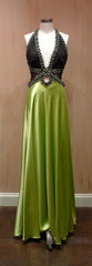 Jenny Packham Beaded Lime Satin Dress with Jeweled Neckline and Straps