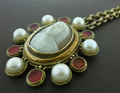 Noble Venetian Cameo Medallion Necklace with Pearls & Carnelian in 18K Yellow Gold