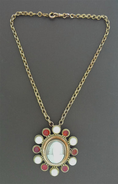 Noble Venetian Cameo Medallion Necklace with Pearls & Carnelian in 18K Yellow Gold