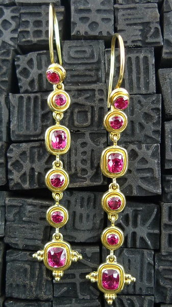 Tarak Red Spinel Drop Earrings in  22K Yellow Gold