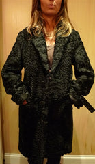 Sprung Freres Black Curly Lamb 3/4 Fur Coat