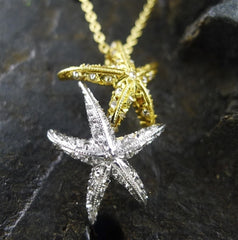 Umlaut 18K White and Yellow Gold with Diamond Starfish Necklace