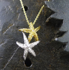Umlaut 18K White and Yellow Gold with Diamond Starfish Necklace