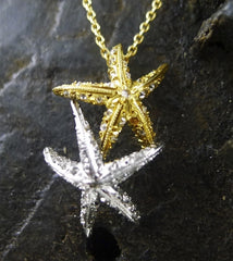 Umlaut 18K White and Yellow Gold with Diamond Starfish Necklace