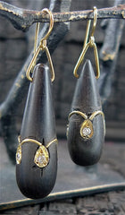 Isharya Wood Tear Drop Earrings with 18K Yellow Gold Vermeil Detail and CZ