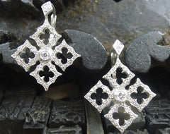 Loree Rodkin Tiny Gothic Open Clover Cross Earrings in 18K White Gold and Diamonds