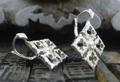Loree Rodkin Tiny Gothic Open Clover Cross Earrings in 18K White Gold and Diamonds
