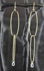 Rebecca Lankford 14k Yellow Gold Oblong Links with White Sapphire Earrings