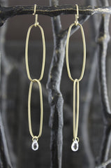 Rebecca Lankford 14k Yellow Gold Oblong Links with White Sapphire Earrings