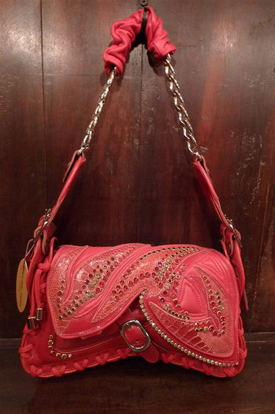Bracher Emden Red Leather With Swarovski Crystal Embellished Butterfly Purse