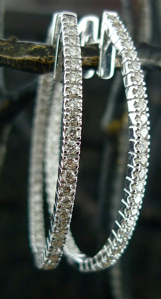 Oval In-Out Diamond Hoop Earrings in 18K White Gold