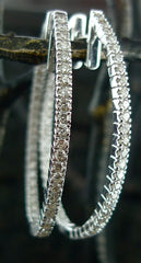Oval In-Out Diamond Hoop Earrings in 18K White Gold