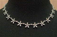 Diamond Flower Link Necklace in 18K White Gold