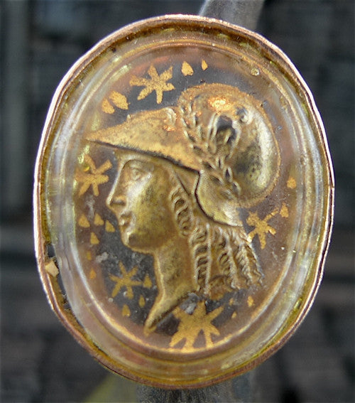 Antique Venetian Glass Intaglio Ring of the Goddess Athena
