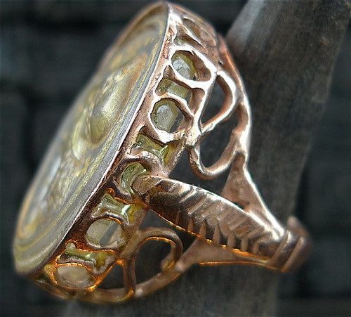 Antique Venetian Glass Intaglio Ring of the Goddess Athena