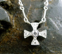 Jude Frances 18K White Gold and Diamond Maltese Cross Necklace