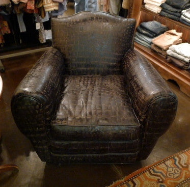 Bobo Intriguing Objects Croc Embossed Leather Club Chair- Black