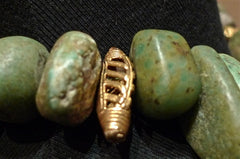 Cipango of Paris Green Rock Tribal "Flintstone" Necklace/Collar with Brass Beads with 24K Gold Vermeil