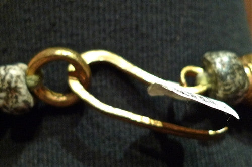 Cipango of Paris Green Rock Tribal "Flintstone" Necklace/Collar with Brass Beads with 24K Gold Vermeil