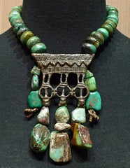 Turquoise Tribal Necklace with Bronze Pendant