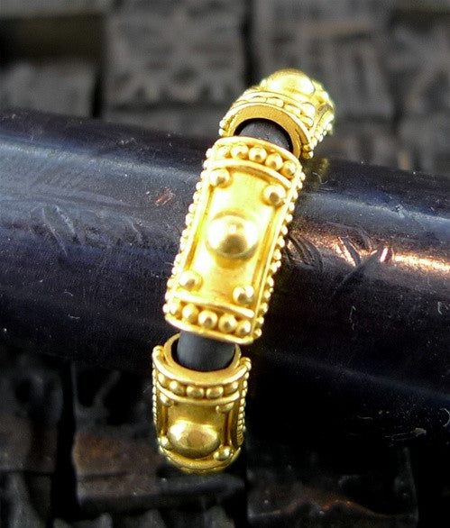 Carloyn Tyler 22 Karat Gold and Black Rubber Etruscan Ring