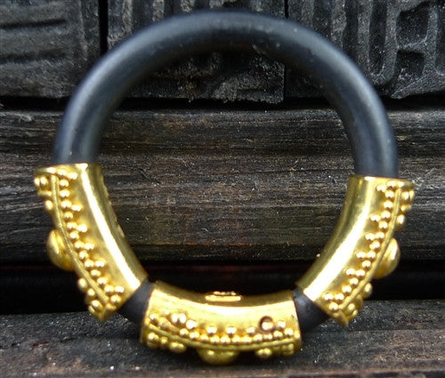 Carolyn Tyler Etruscan Black Rubber Band Rings with 22K Yellow Gold Stations