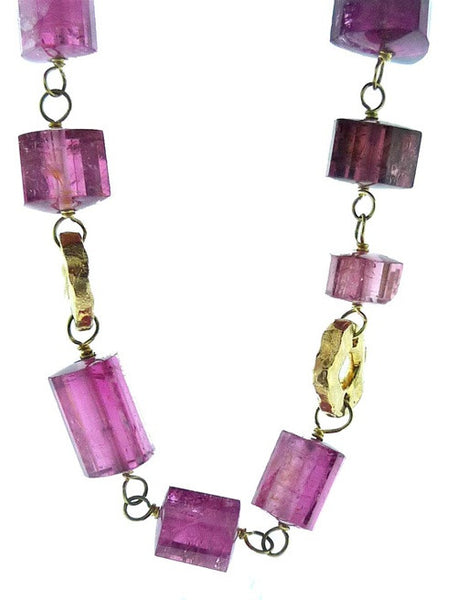 Dominique Cohen 18K Yellow Gold and Pink Tourmaline Bamboo Necklace